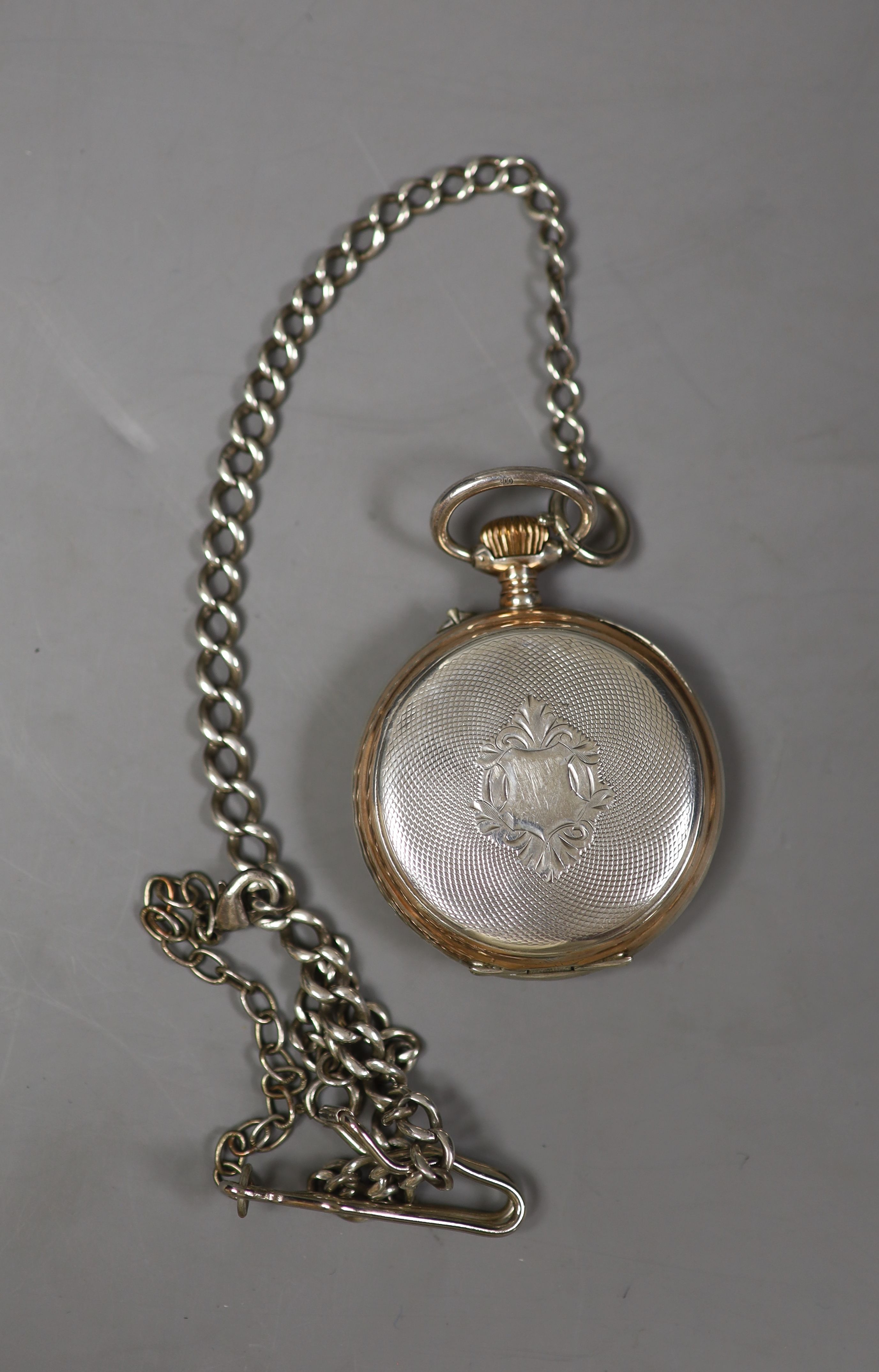 A Swiss silver pocket watch, a silver fob watch and a Zodiac wrist watch.